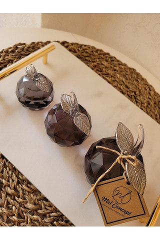 3 Lü Kristal siyah elma set
