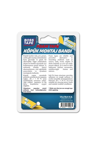 Boss Tape Çift Tarafli Köpük Aksesuar Montaj Bandi 15 Kg, 19 Mm X 2 Metre Boyut