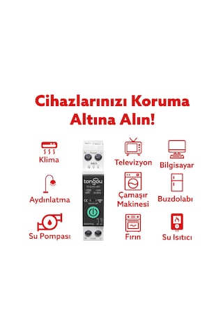 Tongou Akıllı Voltaj Ve Akım Koruma Rölesi - Sıcaklık Korumalı -wifi Özellikli Çift Kutuplu Monofaz