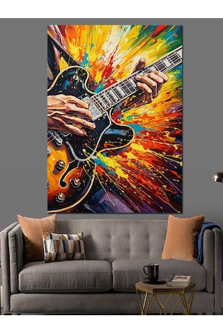 Renkli Gitar Çalan Adam Dekoratif Kanvas - Mdf Ahşap Tablo