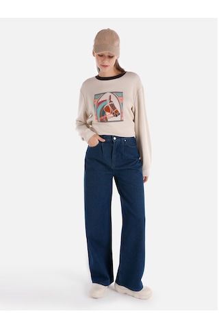 Colins 985 Lori Normal Kesim Yüksek Bel Geniş Paça Mavi Kadın Pantolon 001