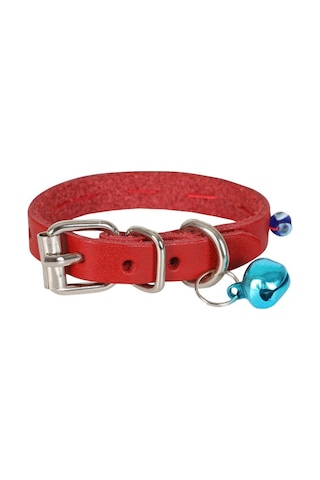 Cattie Boncuklu Deri Kedi Boyun Tasması Xsmall 1 x 14-18 CM Kırmızı