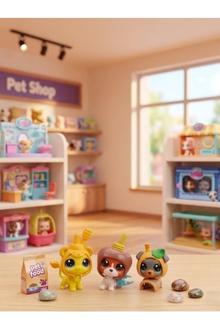 Miniş Petshop 3'lü Özel Seri Figür Seti - Koleksiyonluk Sevimli Miniş Hayvan Figürleri