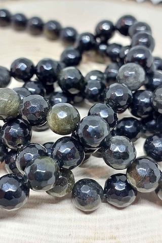 Golden & Siyah Obsidyen Taşı Faset Kesim Dizi 8mm