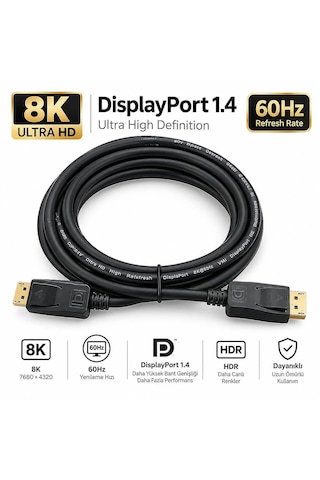 Molix Mx-2561 Displayport V1.4 1.5 Metre 8k 60hz / 1080p 300hz Altın Uçlu Dp Kablo