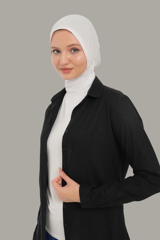 Sonbaharmoda Kadın Uzun Kollu Body Boyunluklu Boneli Tam Badi Boğazlı Likralı Penye Beyaz