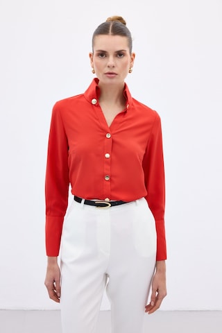 Sateen Çıt Çıt Detaylı Gömlek - Kırmızı-136558 Kırmızı