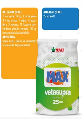 Vetasupra Max 25 Kg Kraft Süt Ve Besi Hayvanları Için Vitamin Ve Mineral Yem Katkı