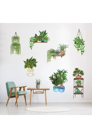 Saksılı Çiçek Tasarımlı Yapışkanlı Sticker 5060 Çok Renkli