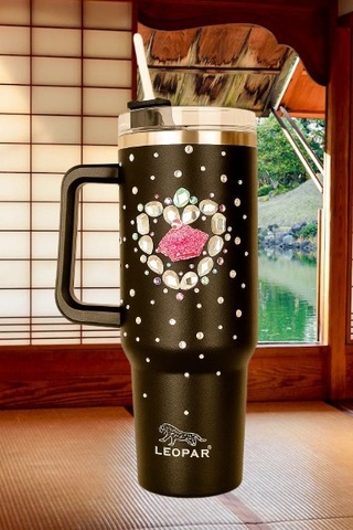 Pipetli 1,2 Litre Kulplu Çelik Termos Renkli Üzeri Taş İşlemeli - Siyah Siyah