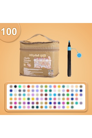 Çok Renkli Akrilik Marker Boya Kalem Seti - Çantalı 100renkli