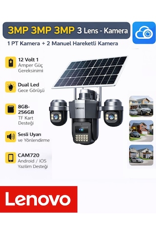 W11c-z 3 Lensli 4g Sım Kartlı 360 Ptz Solar Güvenlik Kamerası Güneş Panelli Gece Görüşlü Dış Mekan