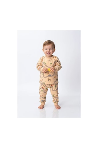 Mou&kou 1-4 Yaş Erkek Çocuk %100 Pamuk Penye Uzun Kollu Pijama Takımı Araba Desenli Turuncu