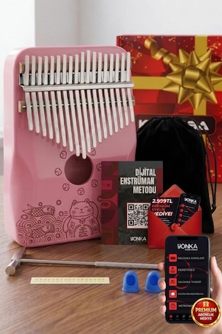 Midex KLX - 350 Pembe Kalimba Gerçek Ağaç 17 Tuşlu Full Set