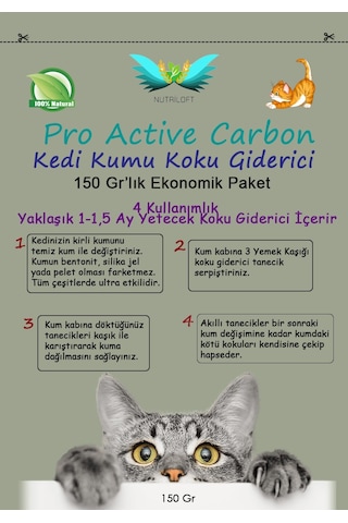 Pro Active Carbon Dört Kullanımlık Kedi Kumu Koku Giderici 150 G
