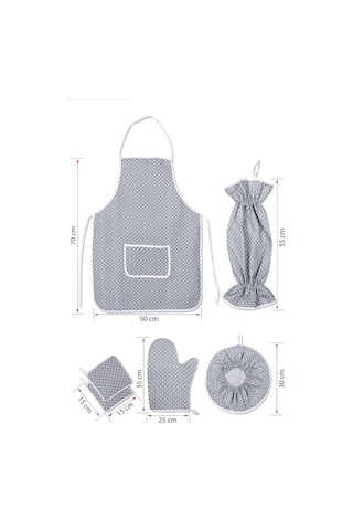 6 Parça Mutfak Seti & Mutfak Önlüğü , Fırın Eldiveni , 2li Tutacak , Organizer Poşetlik , Demlematikgri Puantiye