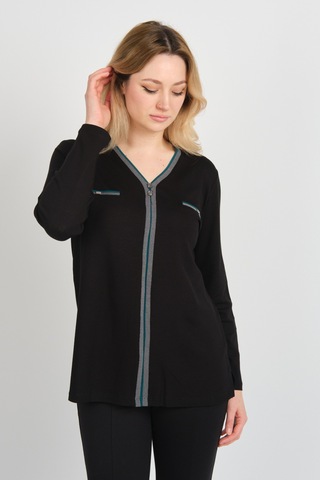 Detay Triko Kadın Süs Cepli Toka Detaylı Uzun Kol Anne Bluz 5717 Siyah Siyah