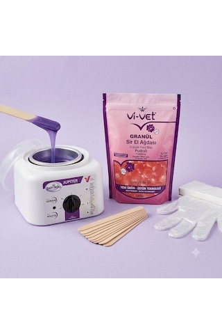 Depi Roll Jupiter Ağda Makinesi + Vi-Vet Granül Pudralı Ağda 1 KG + Spatula 5'li + Eldiven