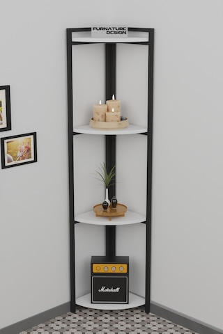 Metal Köşe Raf 4 Katlı Dekoratif Üçgen Raf Beyaz