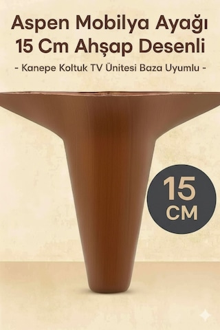 Aspen Mobilya Ayağı 15 Cm Ahşap Desenli Kanepe Koltuk Tv Ünitesi Baza Uyumlu Kahverengi