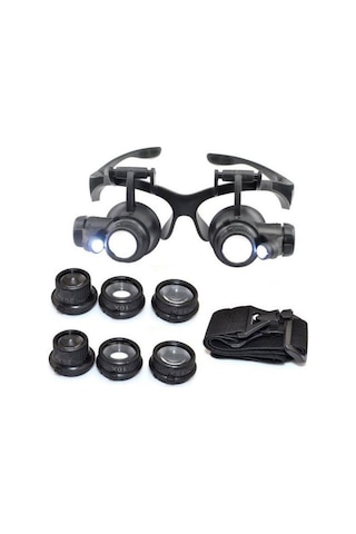Gözlük Modeli 10x 15x 20x 25x Lens 2 Led Işıklı Büyüteç