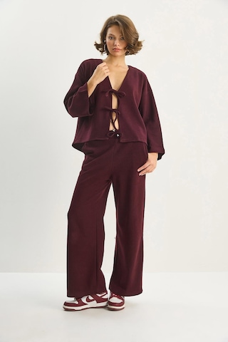 Shade Kadın Bağlama Detaylı Kimono Yüksek Bel Bol Pantolon Selanik Takım 7028 60283640 - Bordo