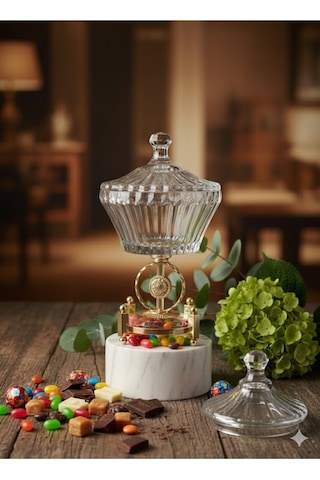Çnr Home Collection Ultra Lüx Kristal Kapakli Şekerlik Gold Detayli Büyük Kase 23145655 Altin
