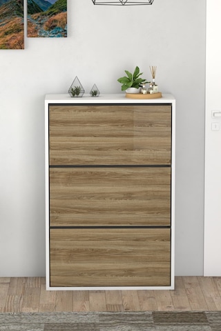 3 Kapaklı Kayar Raflı Ayakkabılık Çam Çam