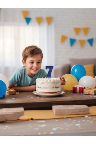 Lacivert Simli Pasta Mumu Doğum Günü Mum 7 Yaş