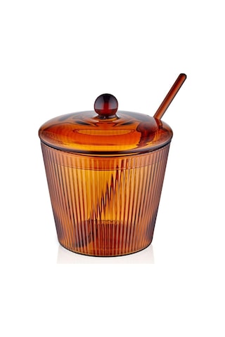 The Mia Striped Cam Kaşıklı Şekerlik Amber 10x12 Cm Cam0436