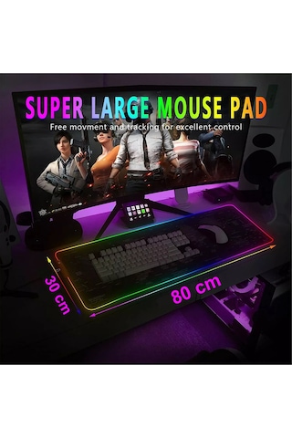 Maxgo 3126 Dünya Desenli Rgb Mouse Pad Led Değişen Ledli Gaming Mousepad 80x30 Işıklı Su Geçirmez