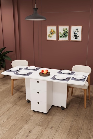 Ayrex Asra Trend Saf Beyaz Km-100 Çekmeceli Katlanır Mutfak Masası Ve Kiler Dolabı 168x70 Cm%100 Mdflam Diğer