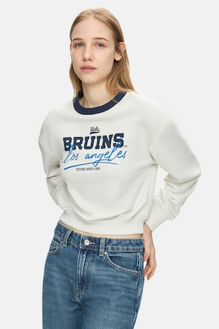 Ucla Mello Kemik Rengi Bisiklet Yaka Crop Baskılı Loose Fit Kadın Sweatshirt Kemik Rengi