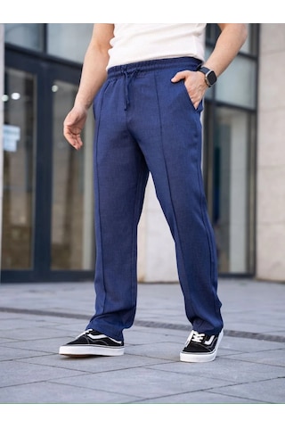 Erkek Keten Cepli Çıma Dikişli Jogger Buggy Pantalon Rahat Kalıp - Lacivert Lacivert