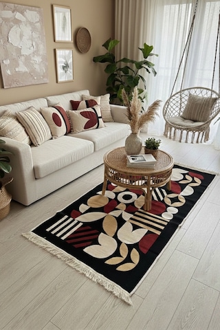 Modern Bohem Desenli Makinede Yıkanabilir Çift Taraflı Günlük Kullanıma Uygun Kilim Renkli