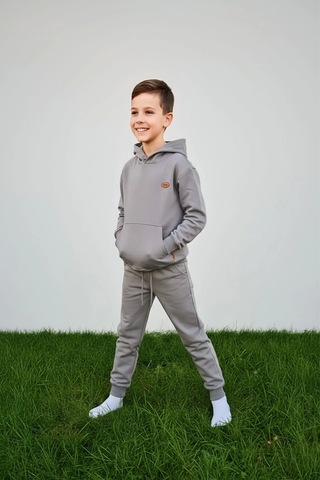 Kapüşonlu Ve Kanguru Cepli Gri Renk Erkek Çocuk Eşofman Takım Gri