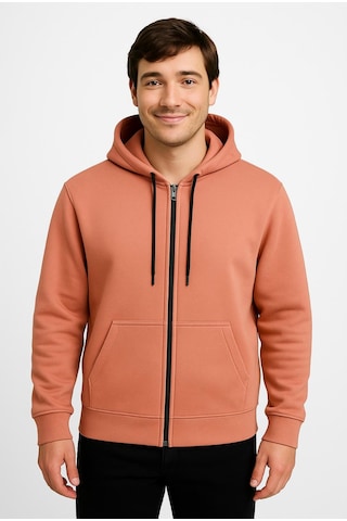 Axxel Erkek Somon Fermuarlı Kapüşonlu Sweatshirt-w590 Pembe 3 İplik Şardonlu