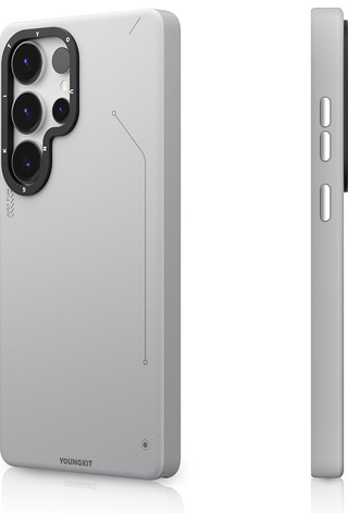 Galaxy S25 Ultra Kılıf Magsafe Uyumlu Mat Deri Desenli Youngkit Tech Fashion Kapak Gümüş