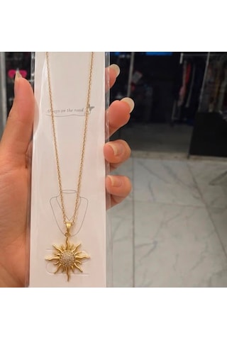 Güneş Kolye Zirkon Taş Gold