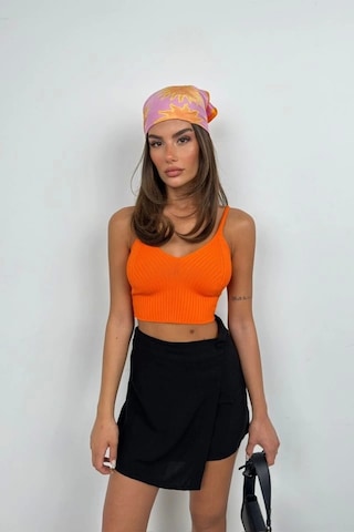 V Yaka Crop Bluz Turuncu