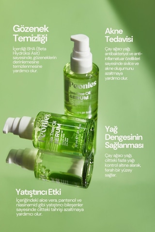 Peonies Tea Tree Oil Serum Çay Ağacı Yağı Niasinamid Aloe Vera Pantenol Salisilik Asit Ve Zinc Pca