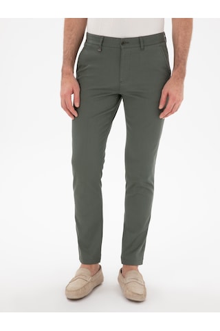Cacharel Yeşil Slim Fit Dokulu Pamuk Karışımlı Kanvas Pantolon Yesıl