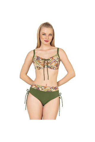 Endeep Kadın Büyük Beden Balenli Destekli Kolaj Desenli Bikini Takımı Yeşil