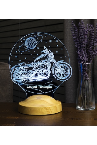 Chopper Motosiklet, Motor Hayranlarına İsimli Hediye, Motosiklet Hediyesi Kişiye Özel 3 Boyutlu Led Lamba