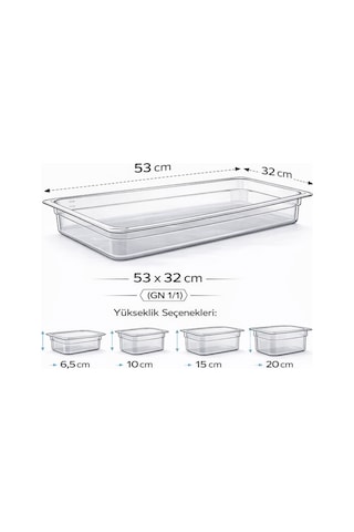 1/1 Gn Şeffaf Polikarbon Gastronom Küvet 53x32 Cm 15 Cm Derinlik