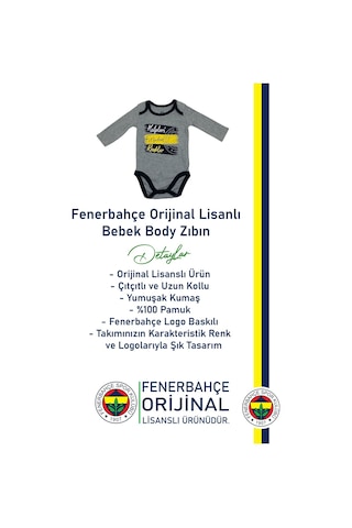 Fenerbahçe Lisanslı Kalpleri Fetheden Renkler Bebek Body Zıbın Gri