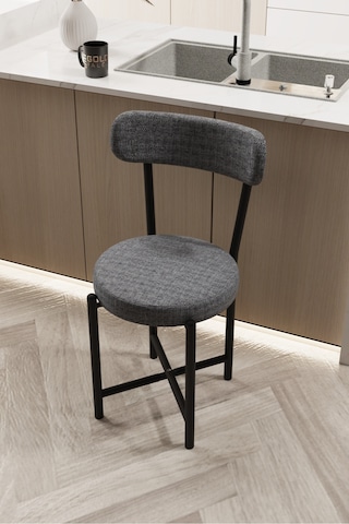 Sandalye 1 Adet Keten Kumaş Metal Ayak Modern Mutfak Sandalyesi Cafe Balkon Ofis Teddy 9817 Anstrast Gri