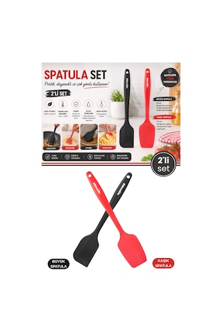 2 Li Silikon Spatula Seti, Tek Parça Yapışmaz Pasta Krema Çikolata Karıştırma Sıyırma Spatula Seti Renkli