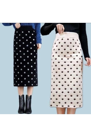 Sonbahar Kış Kadın Örme Etek Kadın Etek Yüksek Bel Kalınlaşmak Taklit Vizon Kadife Ince Orta Uzunlukta Tek Adım Etek Siyah&grı Siyah - Gri