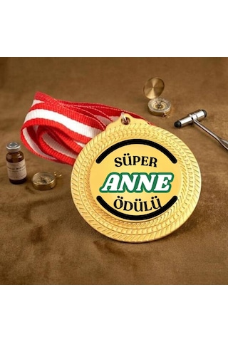 Süper Anne Ödülü Altın Rengi Madalya - Anneler Gününe Özel Madalyon Sarı
